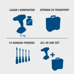 SCHEPPACH Aku bušilica - odvijač + baterija & punjač + 74 komada pribora IXES C-DTB74-1-X (Set) - Image 9