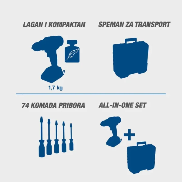 SCHEPPACH Aku bušilica - odvijač + baterija & punjač + 74 komada pribora IXES C-DTB74-1-X (Set) - Image 9
