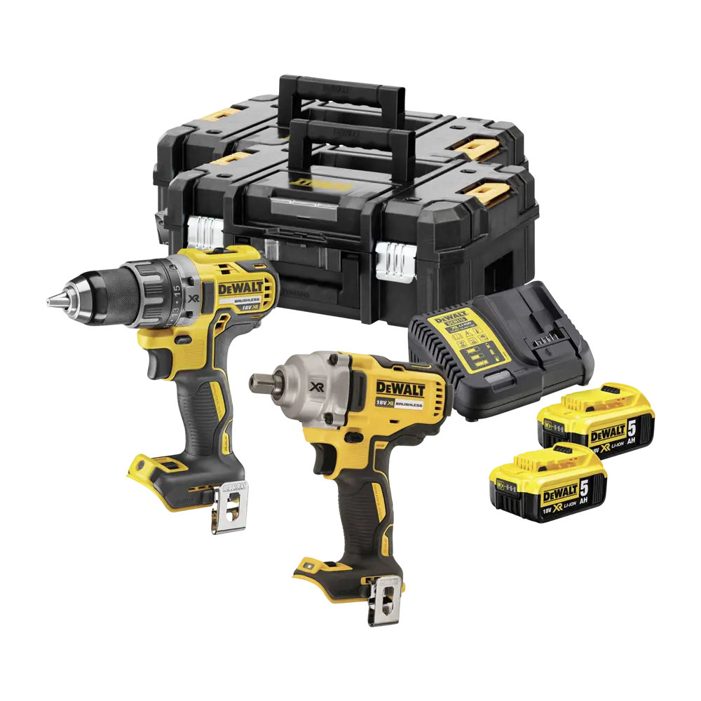 DeWALT Aku set XR 18V DCK2077P2T (Bušilica i Udarni odvijač) + 2x 5.0 Ah Baterija, Punjač i 2x Kofer