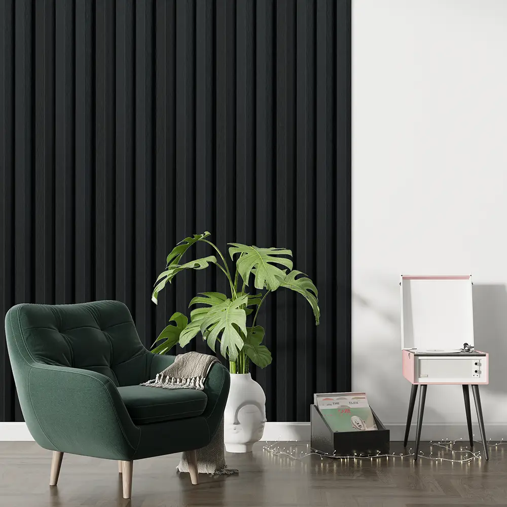 Dekorativni zidni panel - letvice - WPC148 Midnight Black - 16.7x2.4x280 cm