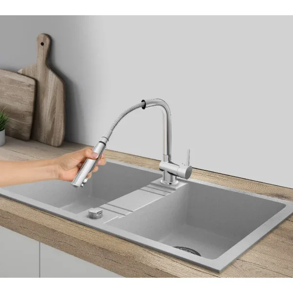 FERRO Granitni dupli sudoper sivi MEZZO II DRGM2-48-78GA - 48 x 78 cm - Image 3