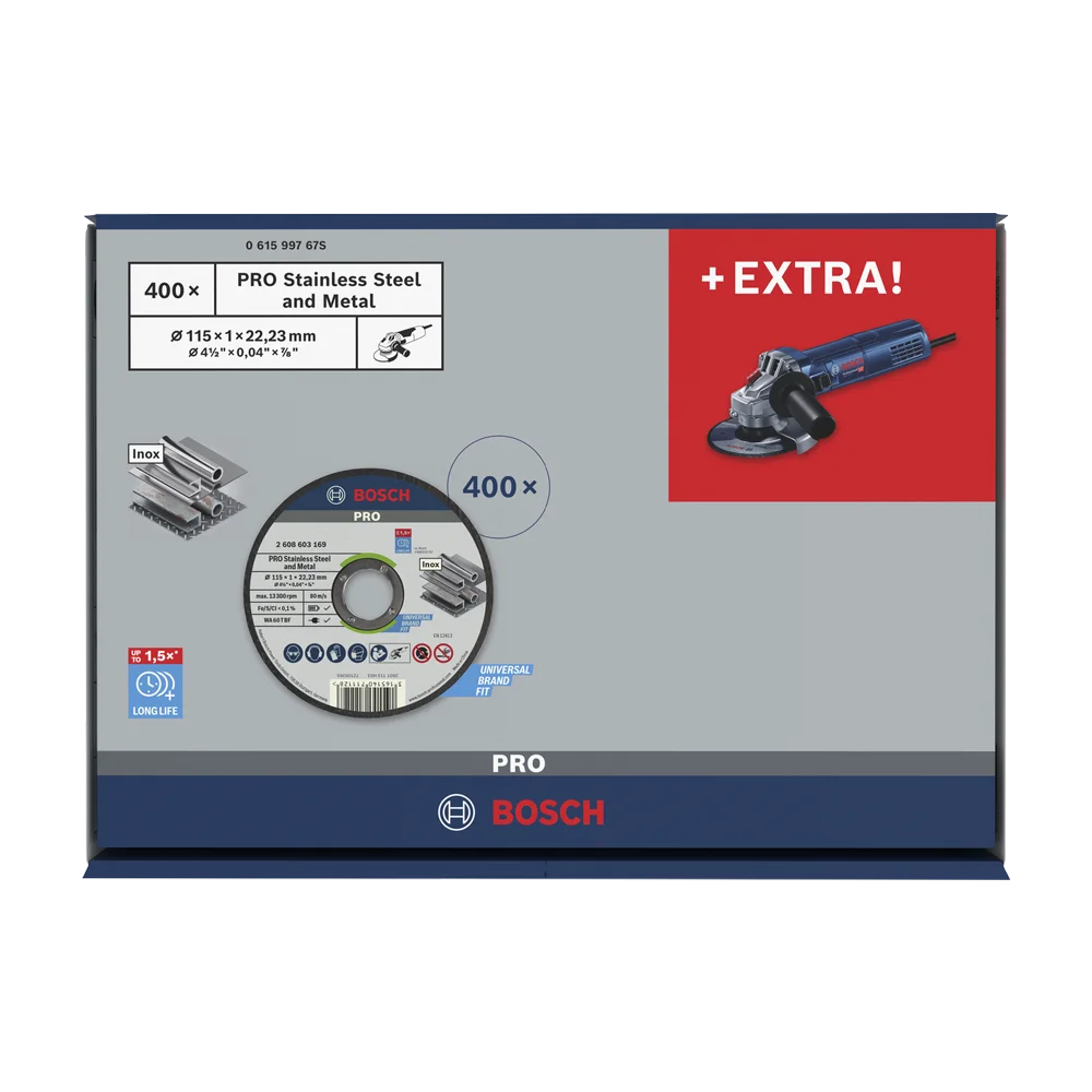 BOSCH Set ugaona - kutna brusilica GWS 9-115 + 400 reznih ploča S&S and Metal - 115 mm / Professional - Image 8