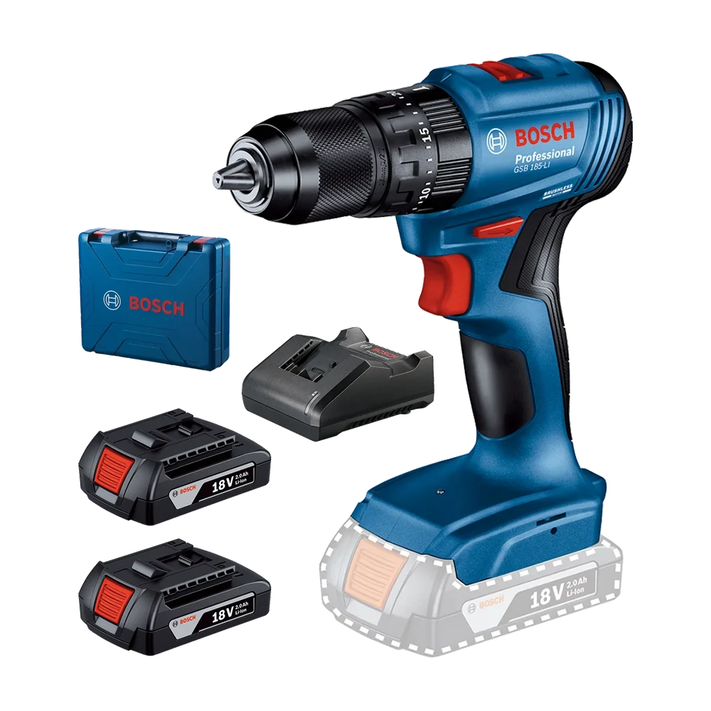 BOSCH Aku bušilica - odvijač GSB 185-Li + 2x Baterija GBA 18V 2.0Ah & Punjač GAL 18V-20 Professional (Set)